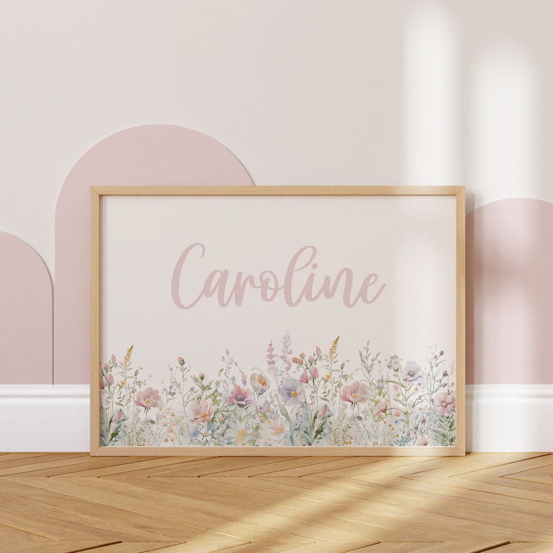 Custom Name Nursery Print, Wildflower Wall Art, Floral Watercolor Print ...