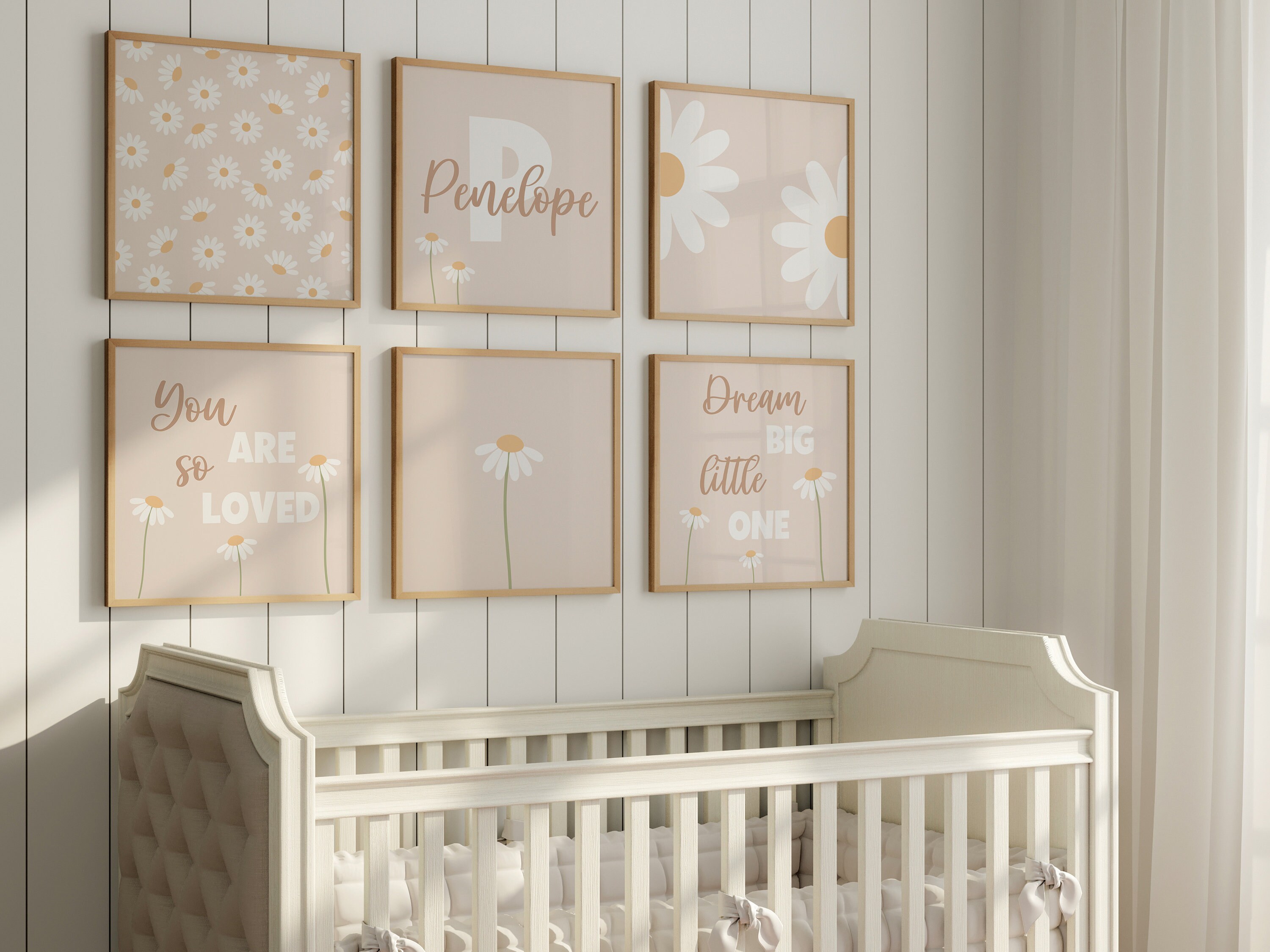 Daisy Nursery Decor: Custom Name Print Set, Boho Floral Art (digital ...