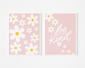 Pink Daisy Nursery Wall Art Prints: Floral Decor (Digital Download)