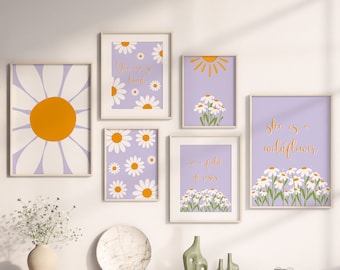 Lilac Daisy Nursery Wall Art Prints: Gallery Set (Digital Download)