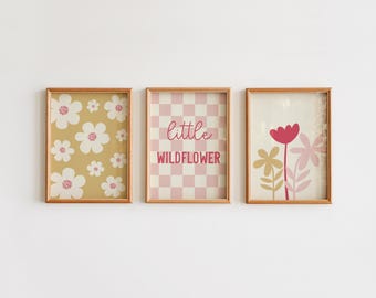 Wildflower Nursery Print Set: Pink Daisy Art, Girls Room Decor SHIPPED TO YOU