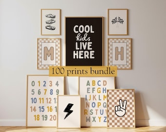 100 Printable Kids Room Prints, Playroom Wall Art Bundle, Boys Bedroom Decor, Nursery Gallery Set, Alphabet Posters, Digital Art Download