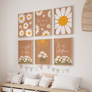 Boho Daisy Nursery Wall Art Prints: Set of 6 (Digital Download)