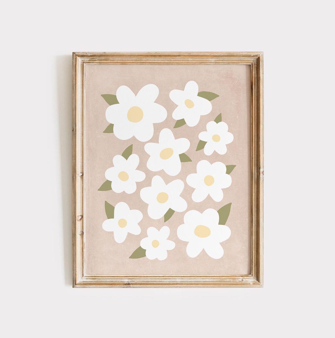 Daisy Nursery Print: Brown Vintage Floral Wall Art (digital Download ...