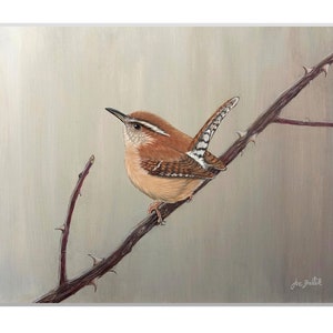 Carolina Wren Art Print, Carolina Wren Painting, Bird Print, Home Decor, Backyard, Cute Wren, Nature Print, Songbird, Rose, Garden, Wall Art