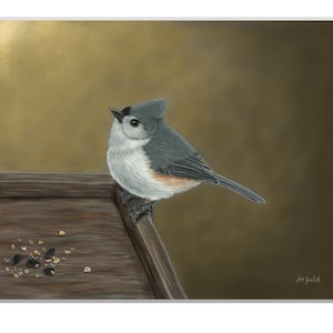 Tufted Titmouse Art Print, Bird Art, Titmouse Painting, Home Decor, Feeder, Backyard, Cute, Gray, Nature Print, Winter, Perky Bird, Wall Art