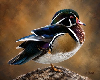 Wood Duck Art Print, Fossil Rock, Waterfowl Painting
