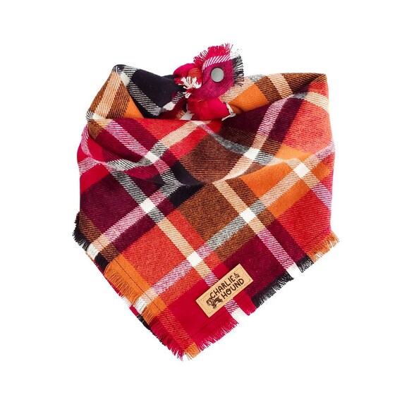 Dog Bandana Black Maroon \u0026 Orange Plaid 