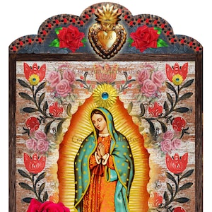 Guadalupe Virgin Mexican Nicho Sacred Heart Digital Collage Instant Download Digital Sheet Printable Digital Flowers 2 Files JPG