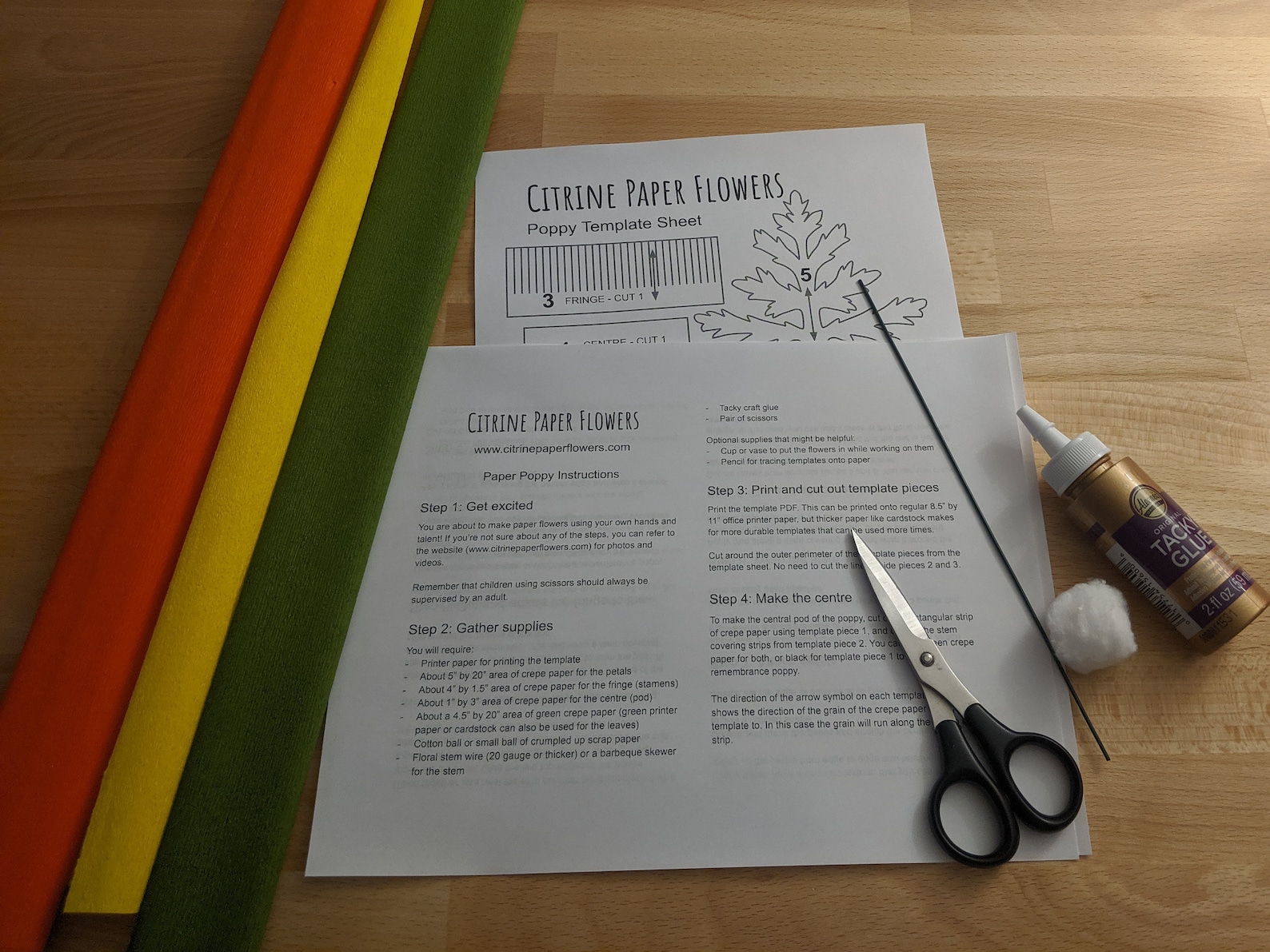 Downloadable Crepe Paper Poppy Template/pdf Printable Etsy