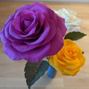 Modello scaricabile di rosa di carta crespa fine/PDF stampabile da scaricare/Modello fai da te per fiori di carta/Modello di rosa di carta/Tutorial per fiori di carta