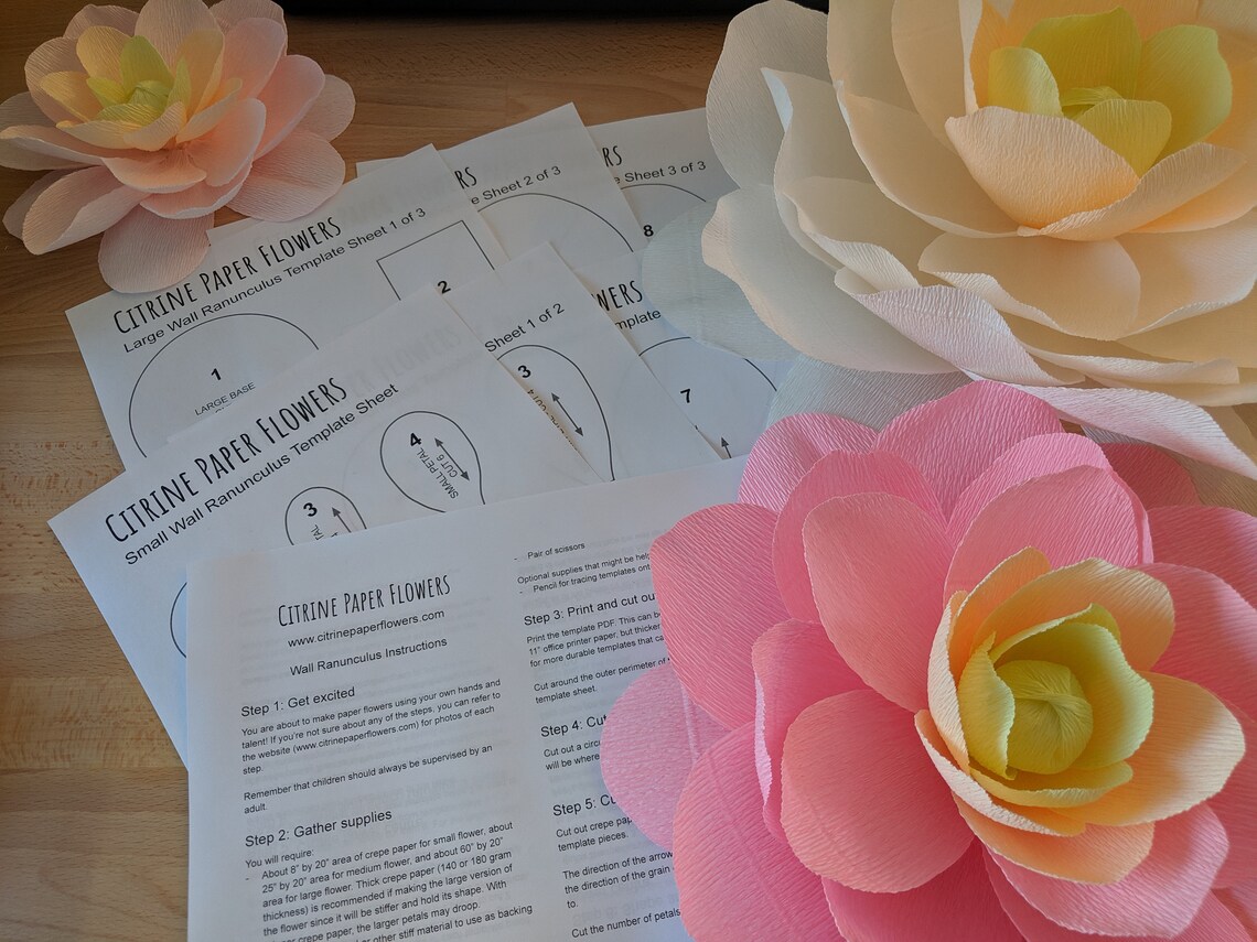 Diy Ranunculus Downloadable Wall Ranunculus Template/diy Crepe Paper Wall Flower/paper ...