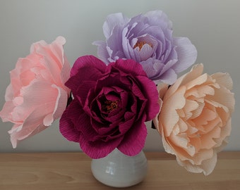 Modello di peonia in carta crespa scaricabile/PDF stampabile/Modello di fiore di carta fai da te/Modello di peonia di carta/Tutorial per fiori di carta