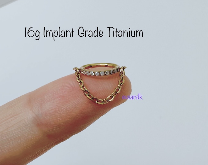 16g CZ Paved with Chain Clicker, ASTM F-136 Implant Grade Titanium Clicker, Cartilage, Conch, Helix Hoop