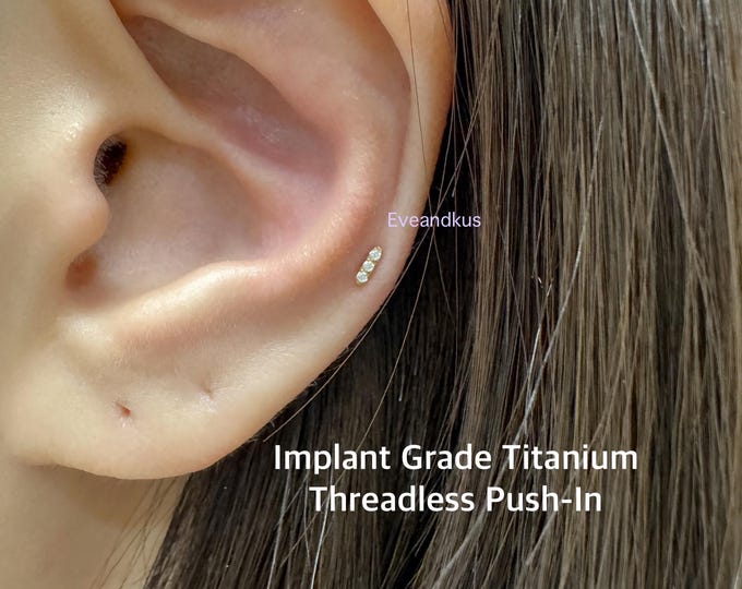 20g 18g 16g Teeny Tiny CZ Bar Threadless Push In Implant Grade Titanium Labret, ASTM F-136 Titanium - Hypoallergenic