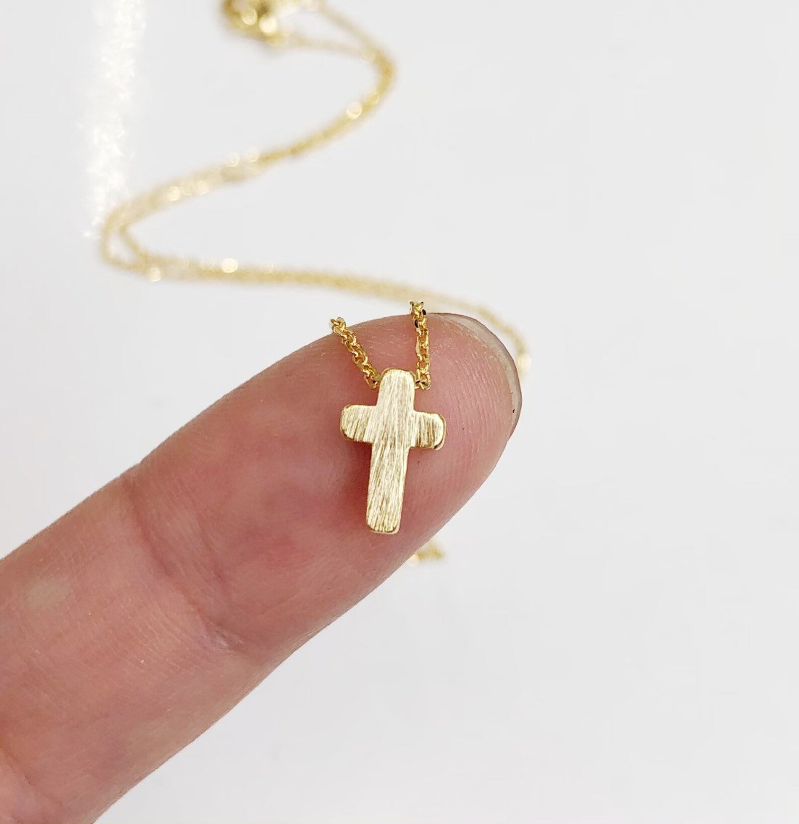 Tiny Cross Necklace Dainty Cross Necklace 14k Gold Plated Etsy