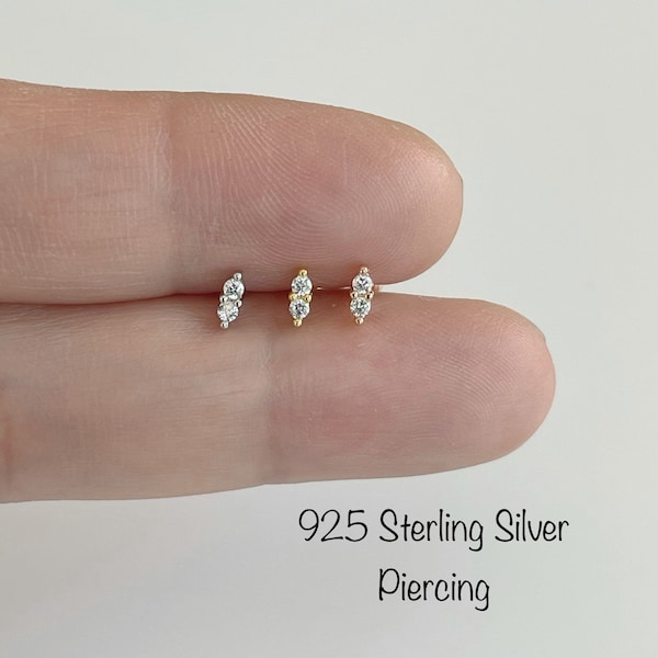 Tiny Twin CZ Sterling Silver Piercing: Cartilage Helix Tragus (Single)