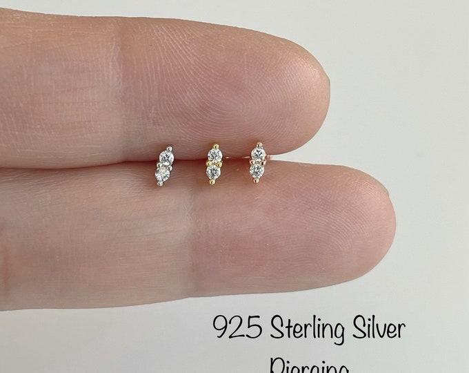 Tiny Twin CZ Piercing (Single), Minimalist 925 Sterling Silver CZ piercing, Cartilage, Helix, Tragus