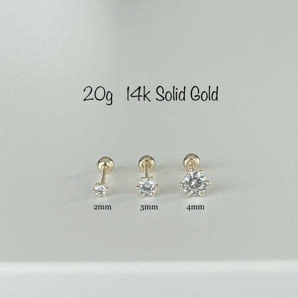 14k Solid Gold Teeny Tiny CZ Screw Ball end Piercing (Single), 1.5mm/2mm/3mm/4mm Minimalist piercing, Cartilage, Helix, Conch