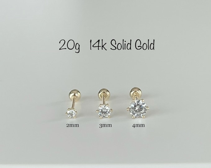 14k Solid Gold Teeny Tiny CZ Screw Ball end Piercing (Single), 1.5mm/2mm/3mm/4mm Minimalist piercing, Cartilage, Helix, Conch