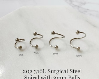 2x 20G 18G 16G 14G Surgical Steel Spiked Spiral Twister Barbell Labret Cartilage 