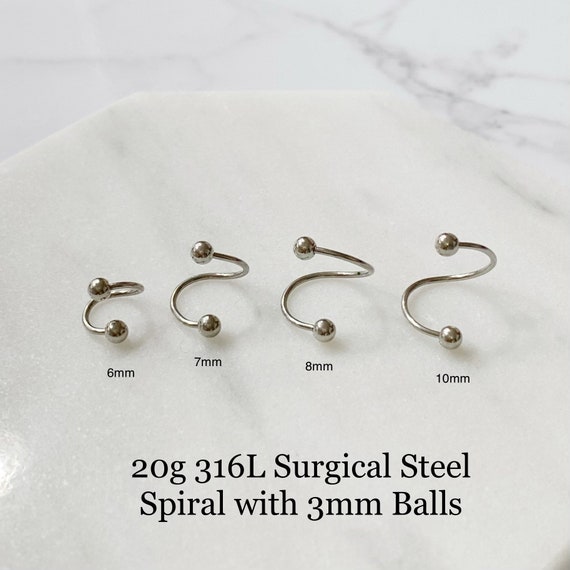 316L Surgical Steel High Polished Spiral Cartilage Helix Hoop with Ball Ends 316L Surgical Steel High Polished Spiral Cartilage Helix Hoop with Ball Ends