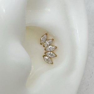 20g 18g 16g Crown CZ Tiara Push In Titanium Labret, 5 Marquise CZ Top Implant Grade Titanium Nickel Free Hypoallergenic