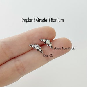 20g 18g 16g BOHO CZ Push In Prong Setting Titanium Labret, CZ Boho piercing for Helix Cartilage Conch