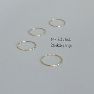 14k Solid Gold Stackable ring, Rope type Minimalist thin Stacking Ring, Dainty Stacking Ring