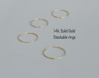 14k Solid Gold Stackable ring, Rope type Minimalist thin Stacking Ring, Dainty Stacking Ring