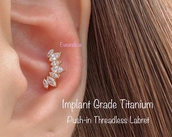 16g Seven Marquises CZ Crown Implant Grade Titanium Push-in Threadless Labret -  Nickel Free Hypoallergenic
