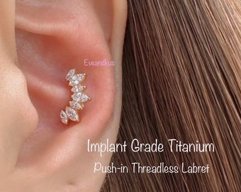 20g 18g 16g Seven Marquises CZ Crown Implant Grade Titanium Push-in Threadless Labret -  Nickel Free Hypoallergenic