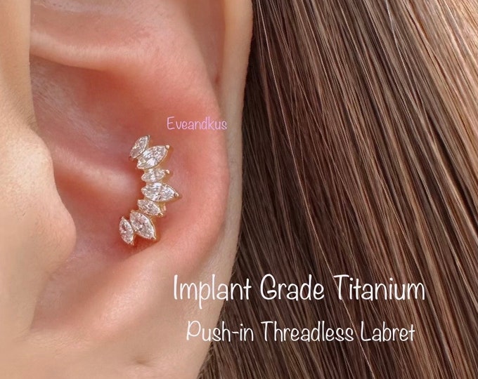 16g Seven Marquises CZ Crown Implant Grade Titanium Push-in Threadless Labret -  Nickel Free Hypoallergenic