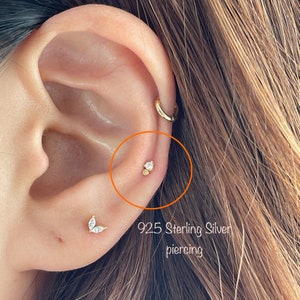 Tiny Dot and CZ piercing (Single), 925 Sterling Silver dot and cz stud cartilage helix tragus conch piercing