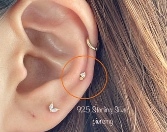 Tiny Dot and CZ piercing (Single), 925 Sterling Silver dot and cz stud cartilage helix tragus conch piercing