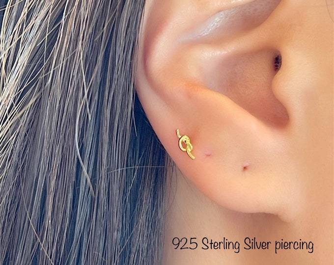Teeny Tiny Knot Piercing (Single), Minimalist 925 Sterling Silver dainty knot piercing, Mid Cartilage, Helix, Conch