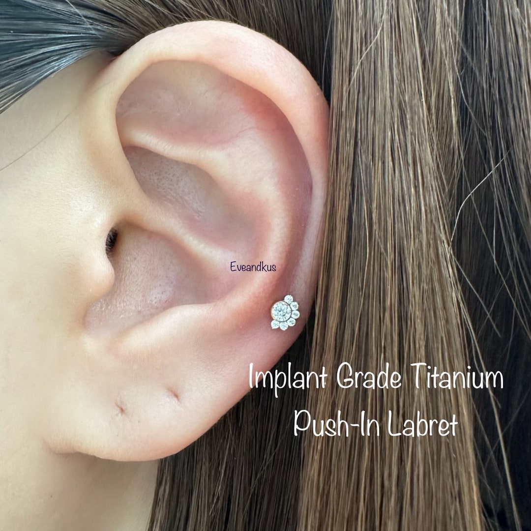 Golden Hour CZ Titanium Labret: Boho Conch Helix Cartilage Piercing - Etsy
