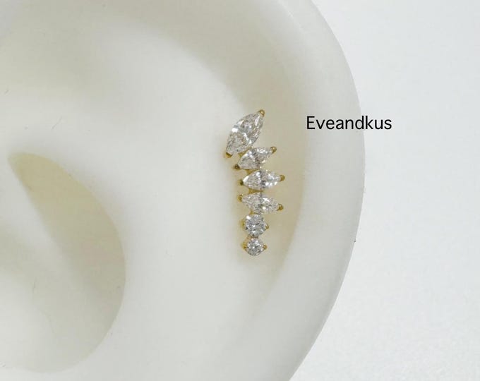 20g 18g 16g Dainty Marquises CZ Fan Implant Grade Titanium Push-in Threadless Labret -  Nickel Free Hypoallergenic