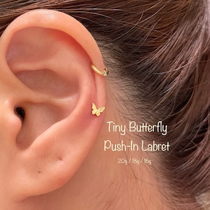 20g 18g 16g Teeny Tiny Butterfly Push In Labret, Cartilage, Helix, Tragus, Conch push In Labret image 1