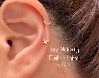 18g 16g Teeny Tiny Butterfly Push In Labret, Cartilage, Helix, Tragus, Conch push In Labret