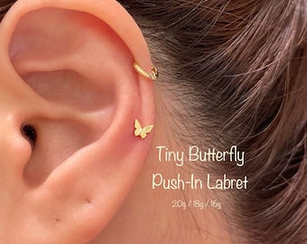 20g 18g 16g Teeny Tiny Butterfly Push In Labret, Cartilage, Helix, Tragus, Conch push In Labret