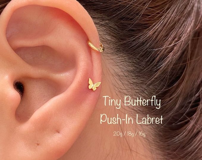 18g 16g Teeny Tiny Butterfly Push In Labret, Cartilage, Helix, Tragus, Conch push In Labret