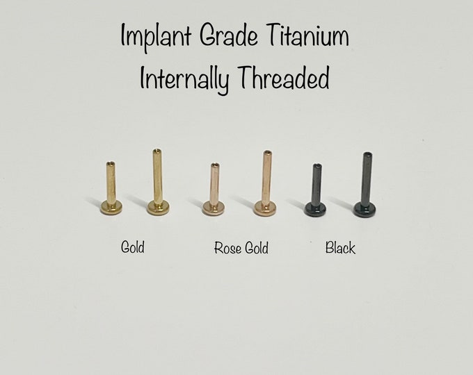 16g Internally Threaded 3mm base Labret Replacement Implant Grade Titanium Gold, Rose Gold and Black