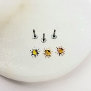 18g 16g Sonne Starburst Piercing (Single), 316L Chirurgenstahl Bar/Labret - Stern Knorpel Helix Piercing
