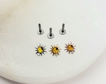 18g 16g Sun Starburst piercing (Single), 316L Surgical steel Bar/Labret - Star cartilage helix piercing