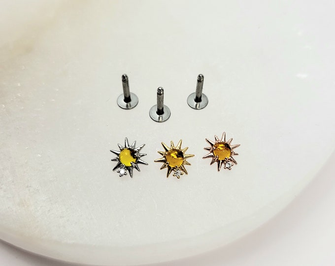 18g 16g Sun Starburst piercing (Single), 316L Surgical steel Bar/Labret - Star cartilage helix piercing