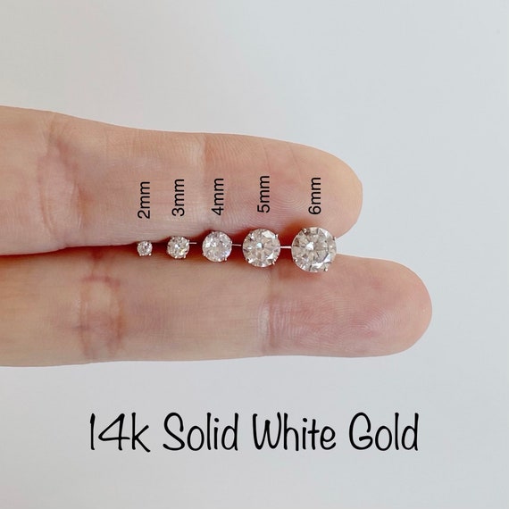 14k Solid WHITE Gold Stud SCREW Back Earrings PAIR 2mm 3mm - Etsy