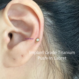 20g 18g 16g Tiny Opal Boho Push In Threadless Titanium Labret, Implant Grade Titanium Cartilage, Conch, Tragus, Helix