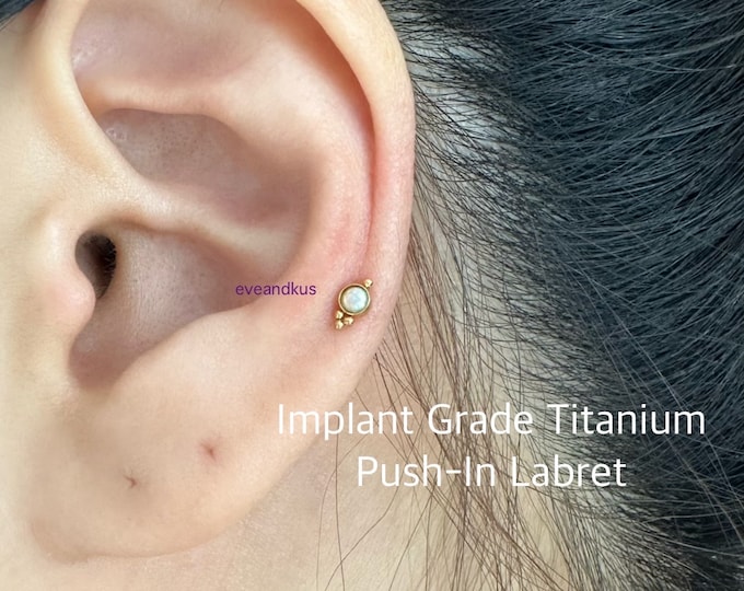 20g 18g 16g Tiny Opal Boho Push In Threadless Titanium Labret, Implant Grade Titanium Cartilage, Conch, Tragus, Helix