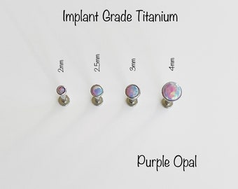 20g 18g 16g Purple Opal Push In Bezel Setting Titanium Labret, Tiny Purple Opal 2mm/2.5mm/3mm/4mm Hypoallergenic Grade23 Titanium